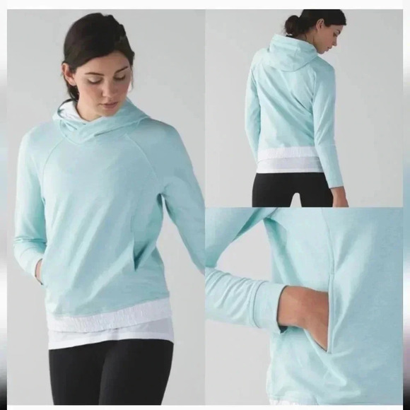 Lululemon All Good Pullover French Terry Aqua Heather Tranquil Blue Hoodie(6) - Picture 1 of 10